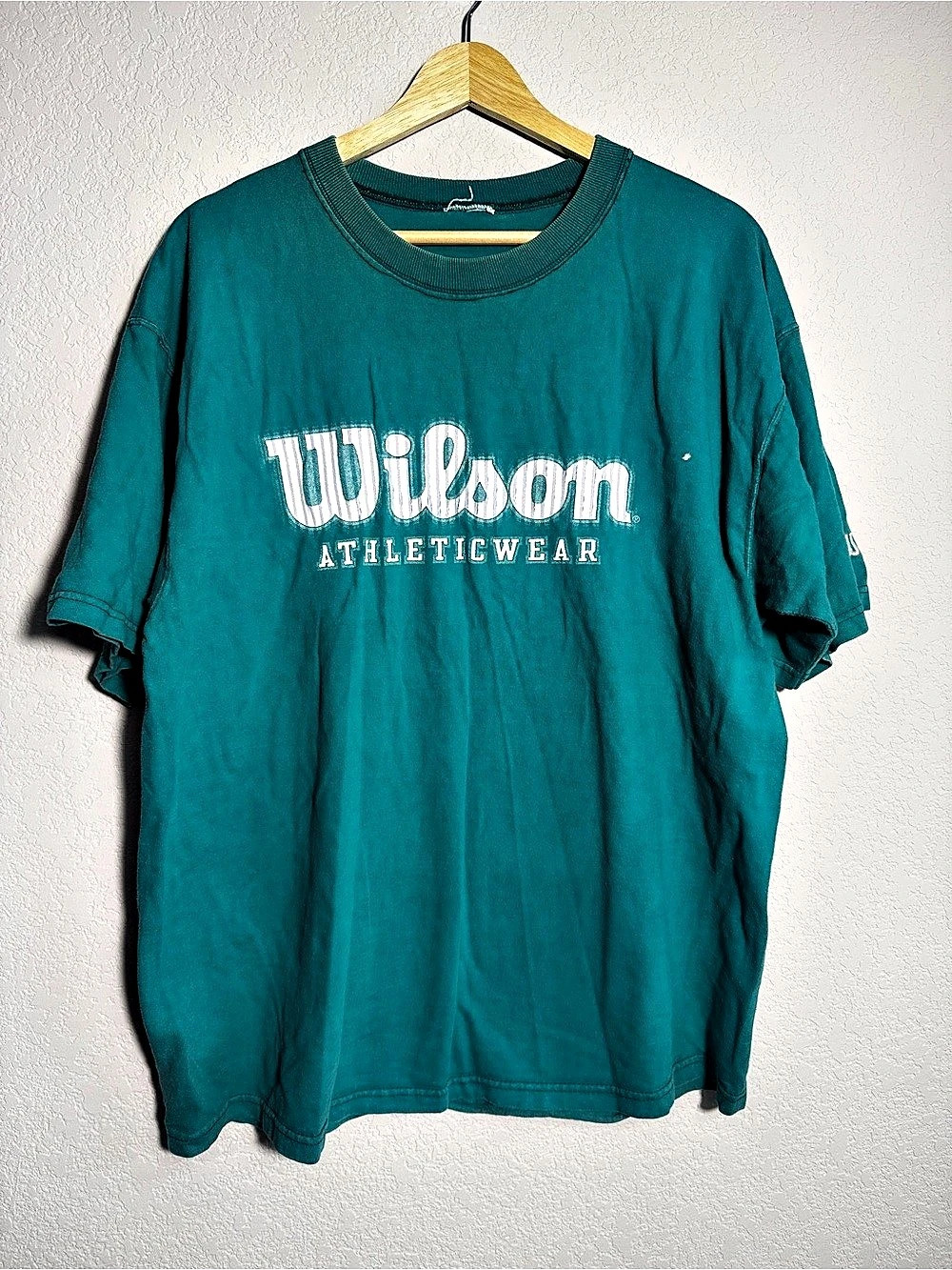 Vintage 90s Wilson Athletic Wear Graphic Tee in Blue Green size Large